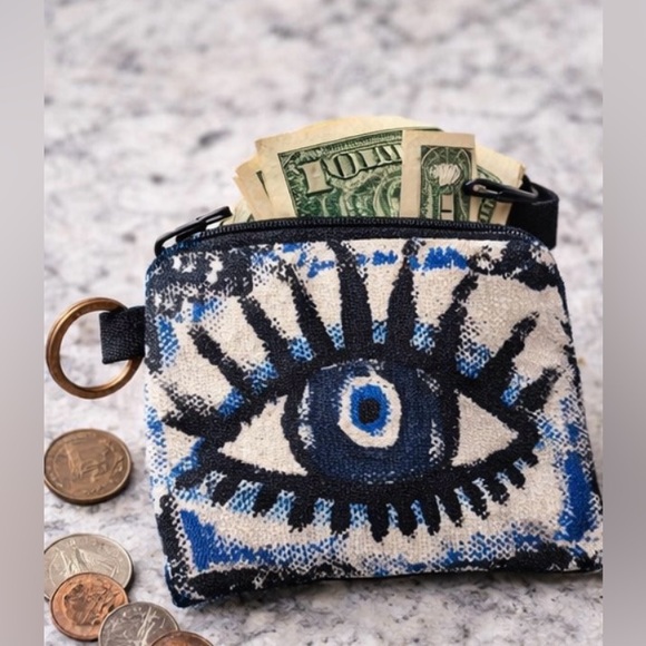 Abstract Evil Eye Coin Pouch Keychain Zip Wallet Boho Graphic NEW - Picture 2 of 6